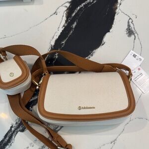 lululemon athletica Cream and Tan Canvas Crossbody with Detachable Pouch